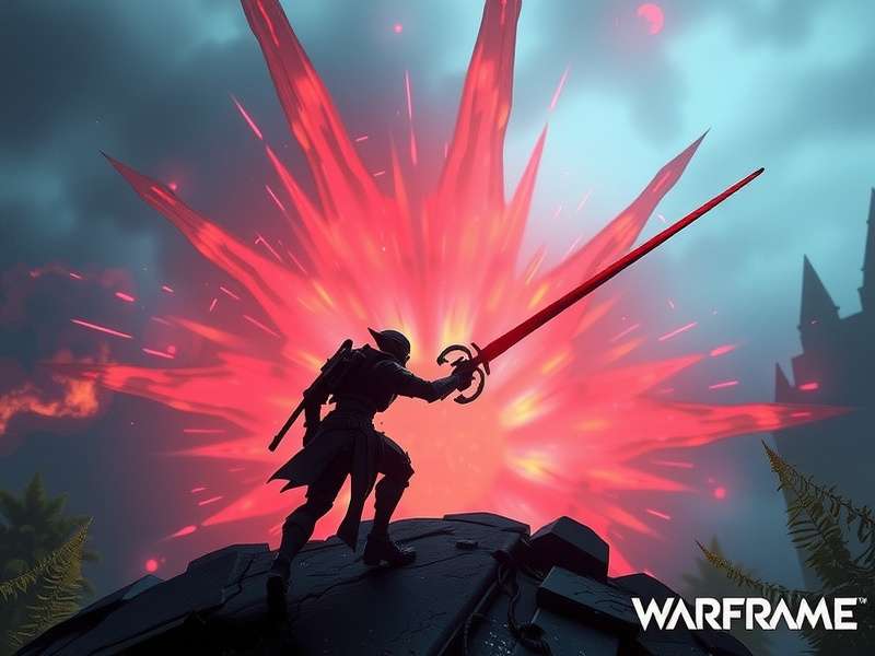 A squad of four Warframes coordinating abilities during an intense battle from the gameplay trailer