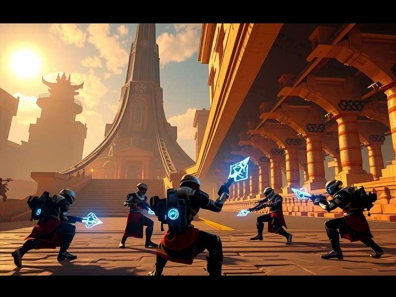 Elite Tenno squad composed of Excalibur, Wisp, Protea, and Sevagoth Warframes fighting Sentients on Lua