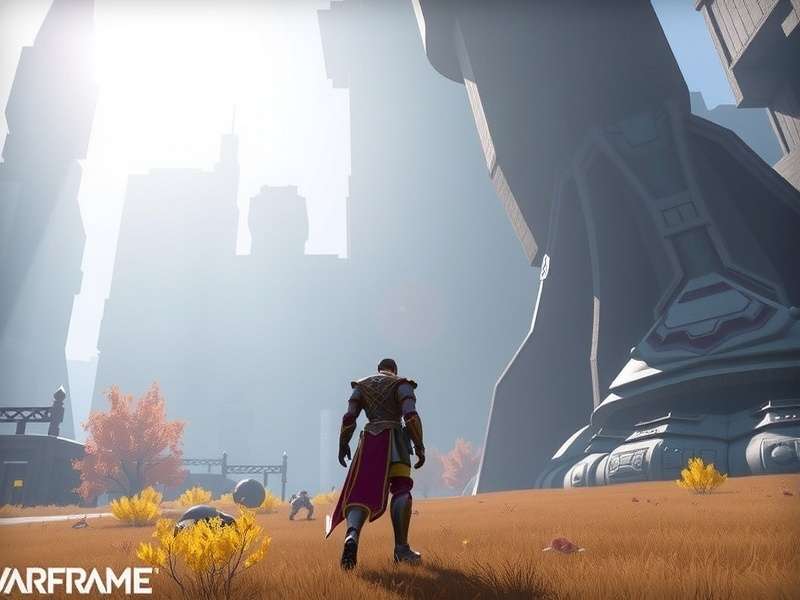 Warframe gameplay scene showing a Tenno in action