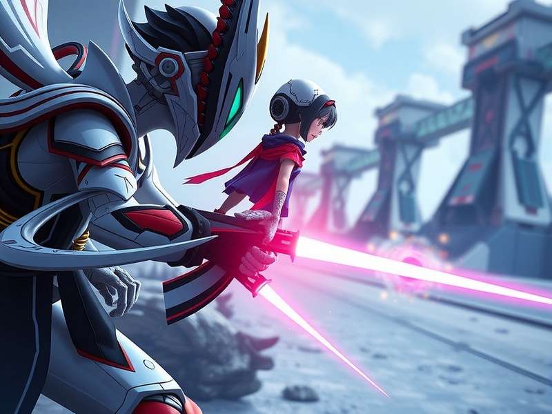 Anime-style Warframe combat scene with Excalibur using abilities