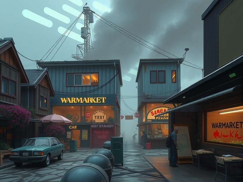 Digital marketplace interface with trading icons and currency symbols representing the Warframe Warmarket