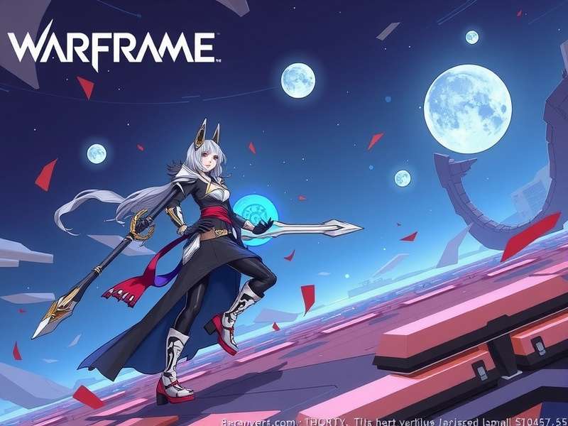 Warframe anime-style gameplay action scene with futuristic warrior