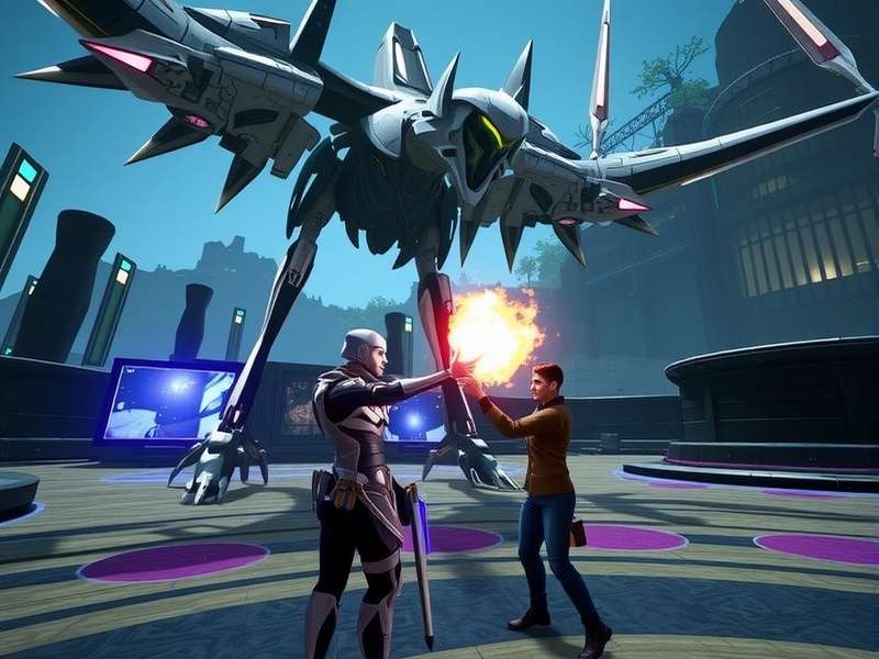 Warframe Gameplay Multiplayer – A squad of four Tenno fighting together in a high-tech Orokin tileset